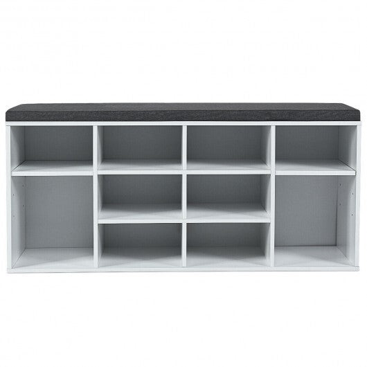 10-Cube Organizer Shoe Storage Bench with Cushion for Entryway-White - Color: White