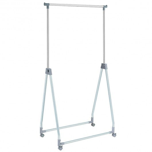 Extendable Foldable Heavy Duty Clothing Coat Rack Stand with Hanging Rod - Color: Silver