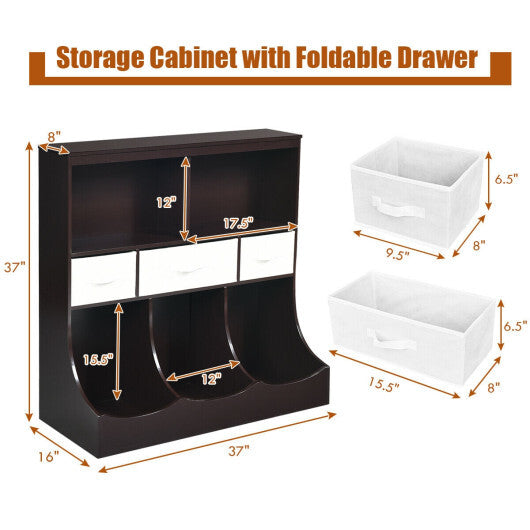 Freestanding Combo Cubby Bin Storage Organizer Unit W/3 Baskets-Brown - Color: Brown