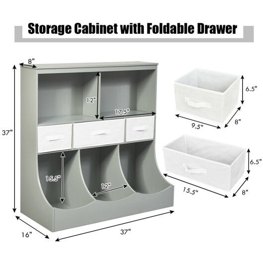 Freestanding Combo Cubby Bin Storage Organizer Unit W/3 Baskets-Gray - Color: Gray
