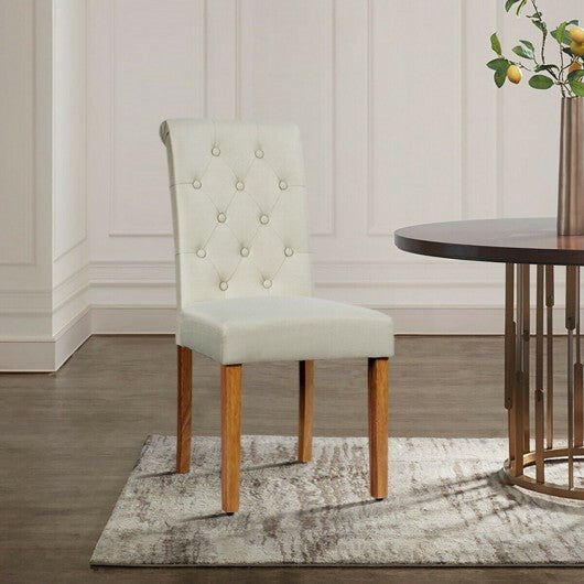 2 Pieces Tufted Dining Chair Set with Adjustable Anti-Slip Foot Pads-Blue and White