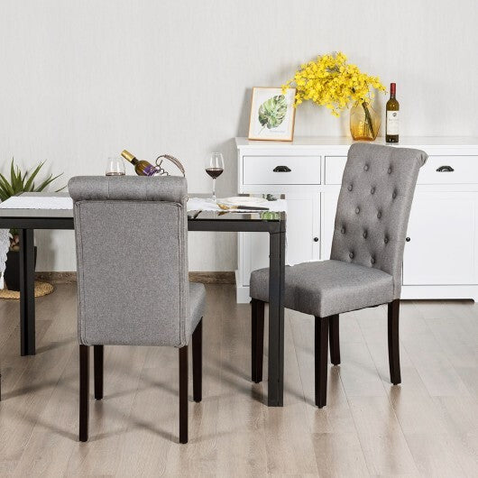 2 Pieces Tufted Dining Chair Set with Adjustable Anti-Slip Foot Pads-Blue and White