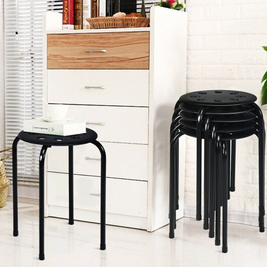 Set of 6 Portable Plastic Stack Stools-Black - Color: Black