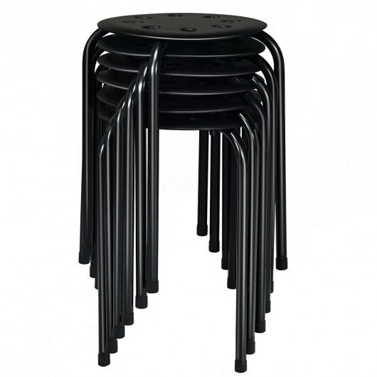 Set of 6 Portable Plastic Stack Stools-Black - Color: Black