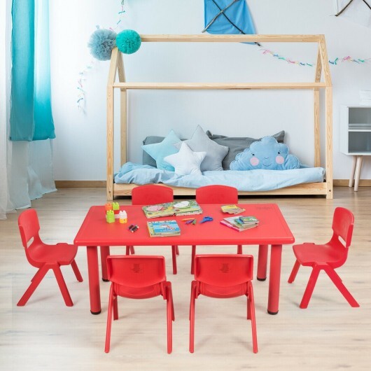 Kids Plastic Rectangular Learn and Play Table-Red - Color: Red