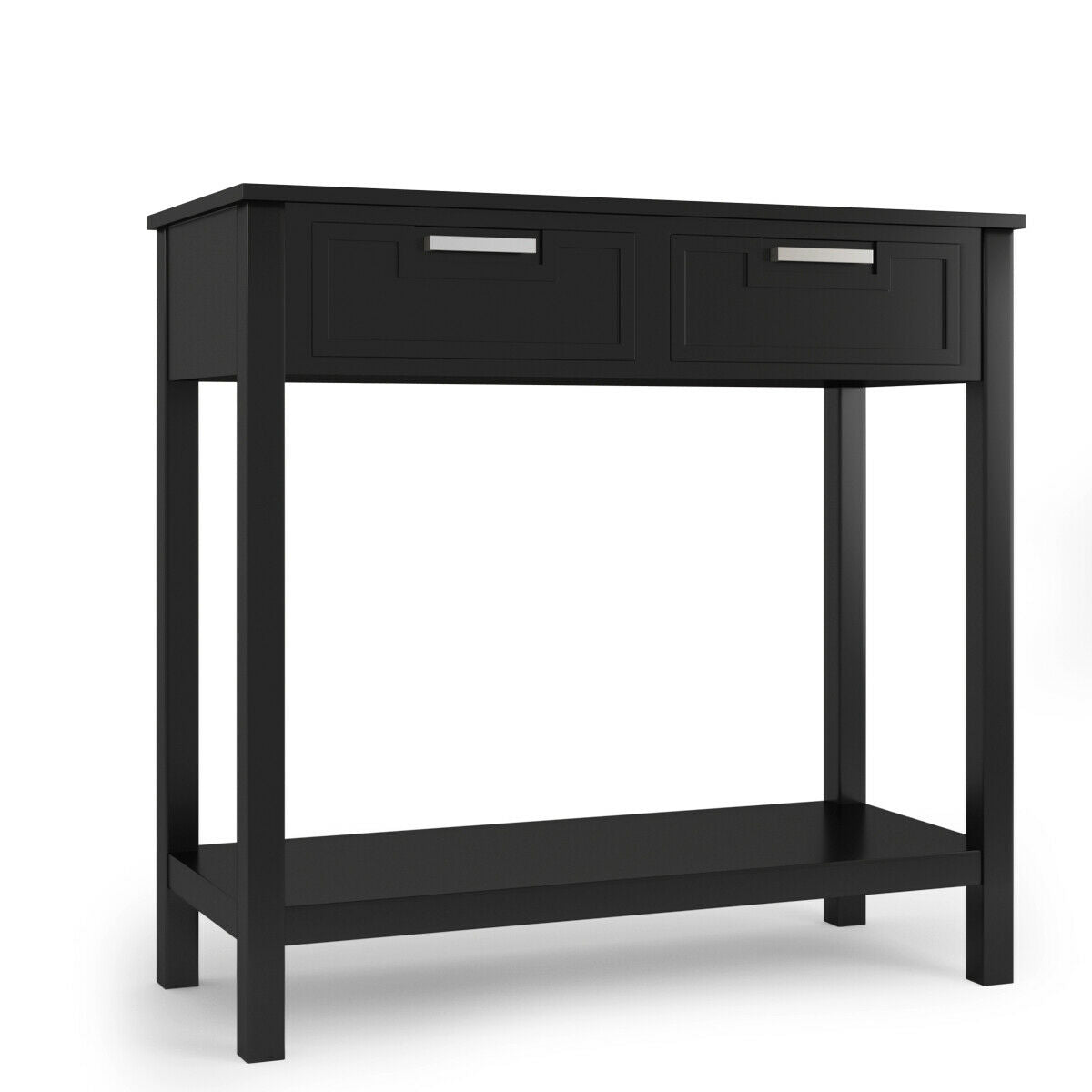Narrow Console Table with Drawers and Open Storage Shelf-Black - Color: Black