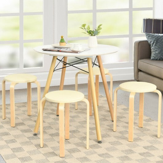 Set of 4 Bentwood Round Stool Stackable Dining Chairs with Padded Seat-Black