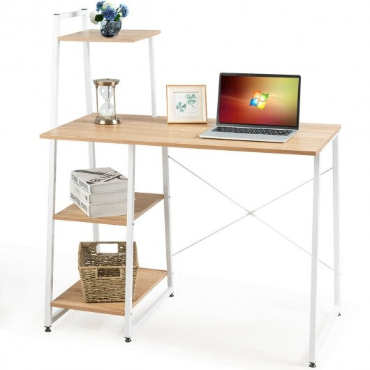 Compact Computer Desk Workstation with 4 Tier Shelves for Home and Office-Natural - Color: Natural
