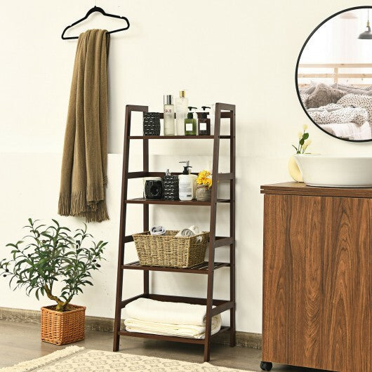 4-Tier Bamboo Plant Rack with Guardrails Stable and Space-Saving-Brown - Color: Brown