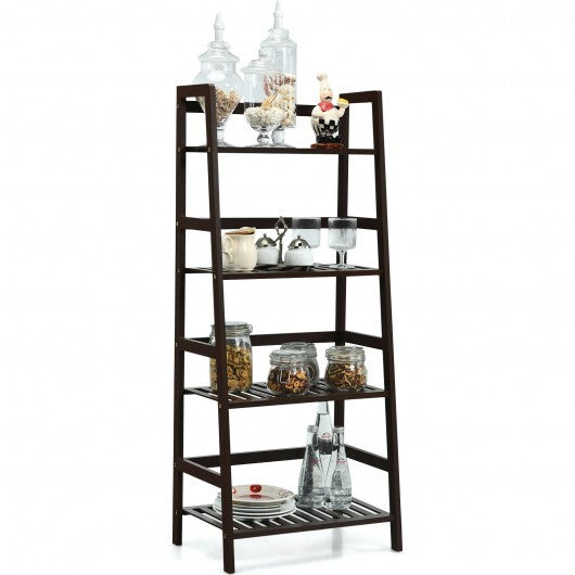 4-Tier Bamboo Plant Rack with Guardrails Stable and Space-Saving-Brown - Color: Brown
