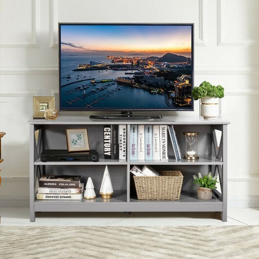 Wooden TV Stand Entertainment for TVs up to 55 Inch with X-Shaped Frame-Rustic Brown