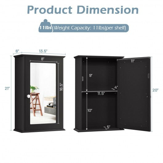 Bathroom Wall Cabinet with Single Mirror Door-Brown - Color: Brown