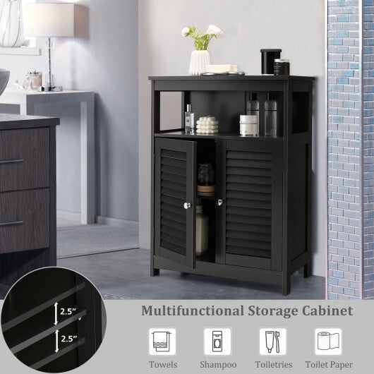 Wood Freestanding Bathroom Storage Cabinet with Double Shutter Door-Black - Color: Black