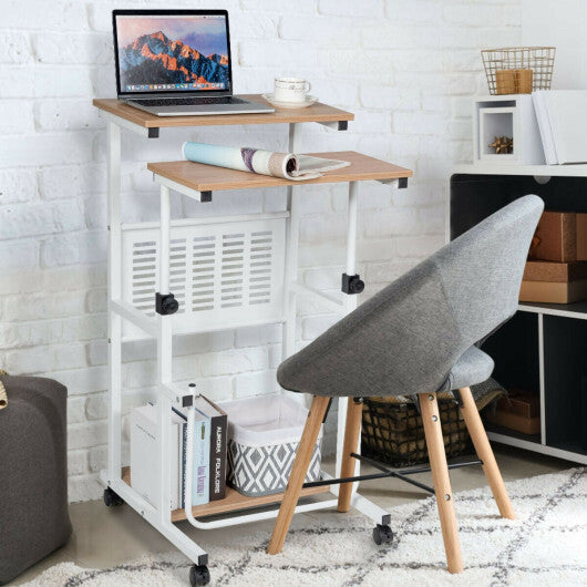Height Adjustable Mobile Computer Stand-Up Desk with Two Modes-White