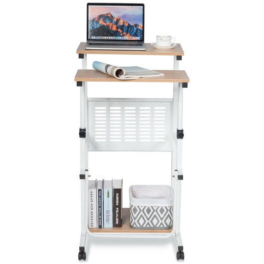 Height Adjustable Mobile Computer Stand-Up Desk with Two Modes-White