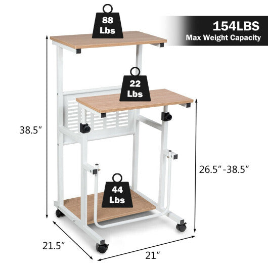 Height Adjustable Mobile Computer Stand-Up Desk with Two Modes-White