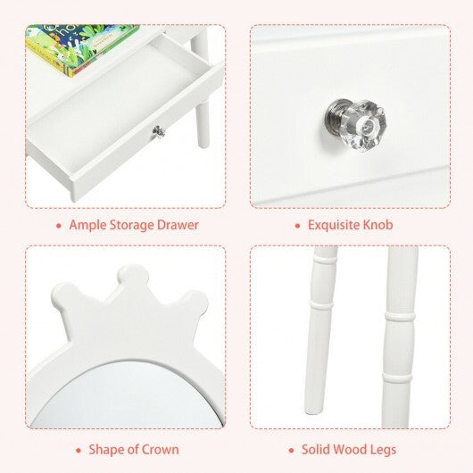 Kids Vanity Makeup Table & Chair Set Make Up Stool-White - Color: White