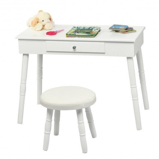 Kids Vanity Makeup Table & Chair Set Make Up Stool-White - Color: White
