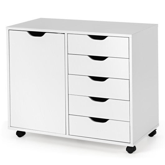5-Drawer Rolling Storage Cart with Side Cabinet-Black