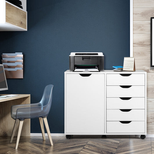 5-Drawer Rolling Storage Cart with Side Cabinet-Black
