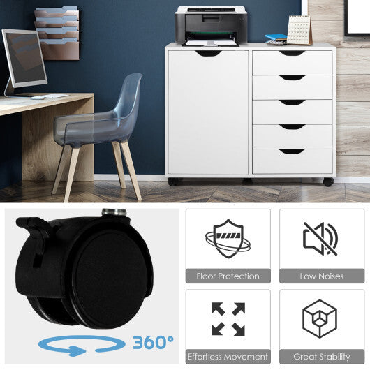5-Drawer Rolling Storage Cart with Side Cabinet-Black