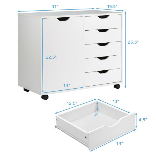 5-Drawer Rolling Storage Cart with Side Cabinet-Black