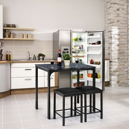 3 Piece Counter Height Dining Set Faux Marble Table-Brown