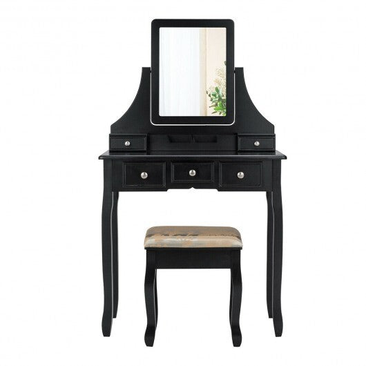 5 Drawers Removable Box Makeup Dressing Vanity Set-Black
