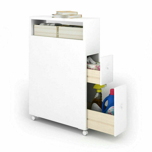 Slim Bathroom Cabinet Wooden Toilet Organizer with Deep Slide Out Drawers