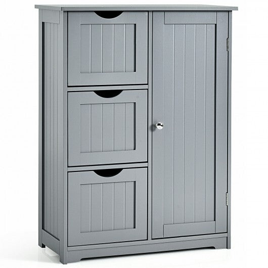 Bathroom Floor Cabinet Side Storage Cabinet with 3 Drawers and 1 Cupboard-Gray - Color: Gray