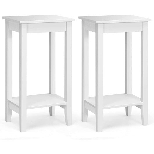 Set of 2 Versatile 2-Tier End Table with Storage Shelf-Black