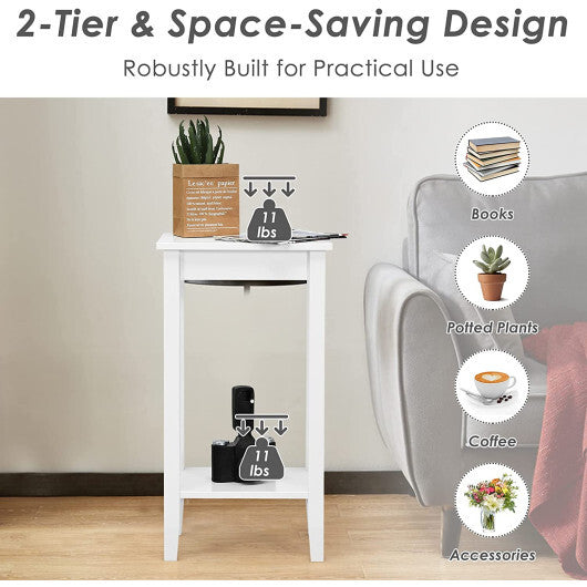 Set of 2 Versatile 2-Tier End Table with Storage Shelf-Black