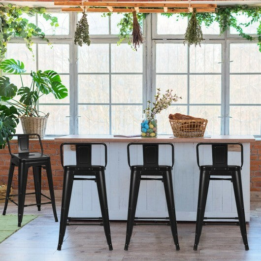 24 Inch Set of 4 Cafe Side Chairs with Rubber Feet and Removable Backs-Gun
