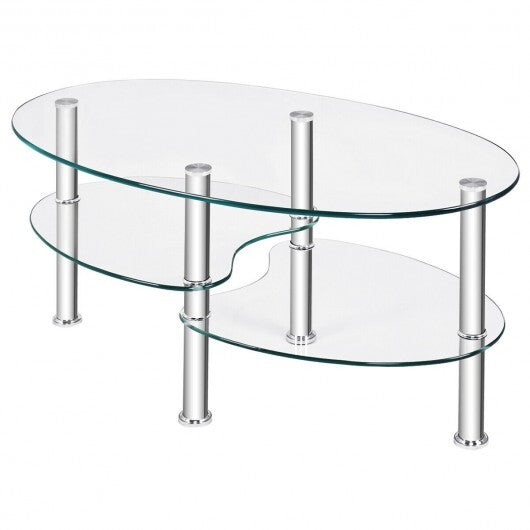 Tempered Glass Oval Side Coffee Table-Transparent - Color: Transparent