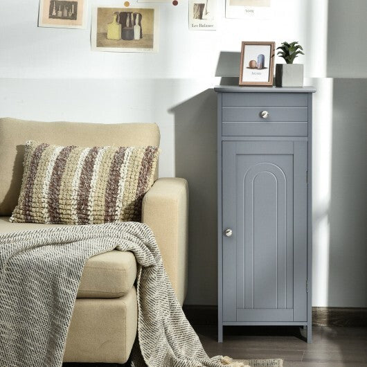 Wooden Storage Free-Standing Floor Cabinet with Drawer and Shelf-Gray - Color: Gray