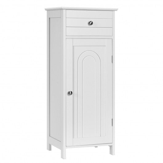 Wooden Storage Free-Standing Floor Cabinet with Drawer and Shelf-White - Color: White