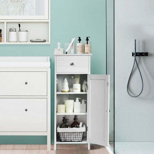 Wooden Storage Free-Standing Floor Cabinet with Drawer and Shelf-White - Color: White