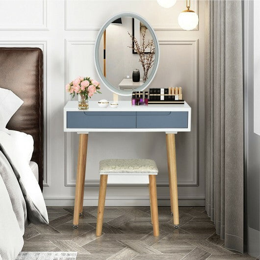 Touch Screen Vanity Makeup Table Stool Set with Lighted Mirror-White