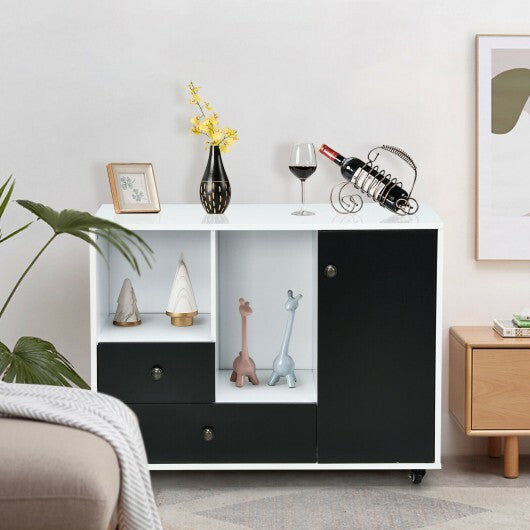Lateral Mobile Filing Cabinet with 2 Drawers-Black - Color: Black