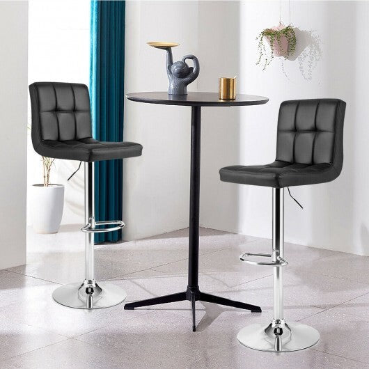 Adjustable Swivel Bar Stool with PU Leather-Black - Color: Black