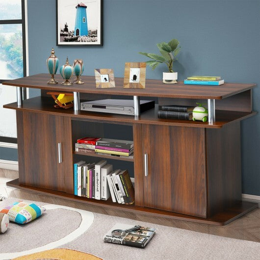 63 Inch TV Entertainment Console Center with 2 Cabinets-Walnut