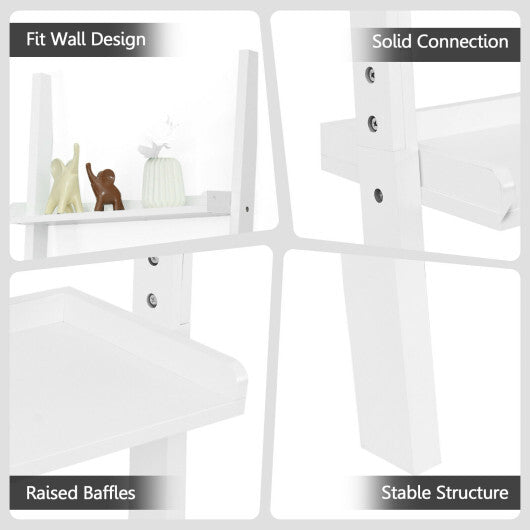 5-Tier Wall-leaning Ladder Shelf  Display Rack for Plants and Books-White