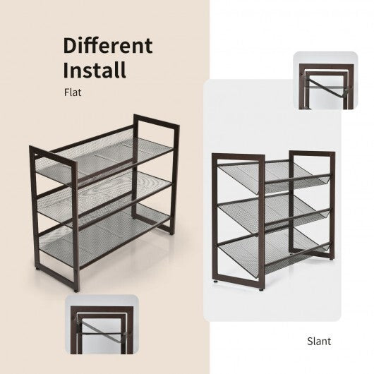 2/3/4 Tiers Flat and Slant Metal Shoe Rack for Entryway Hallway-4-Tier