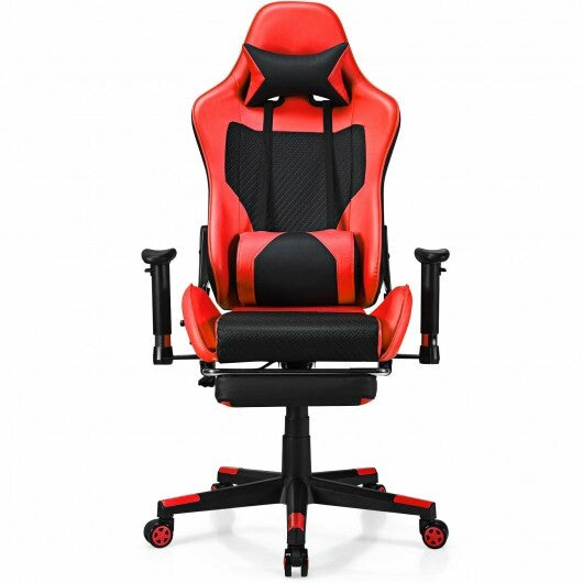 PU Leather Gaming Chair with USB Massage Lumbar Pillow and Footrest -Pink