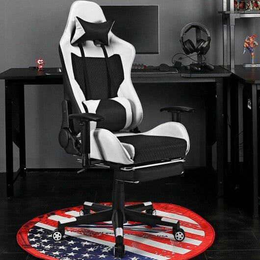 PU Leather Gaming Chair with USB Massage Lumbar Pillow and Footrest -Pink