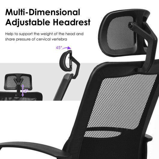 Mesh Office Chair High Back Ergonomic Swivel Chair - Color: Black
