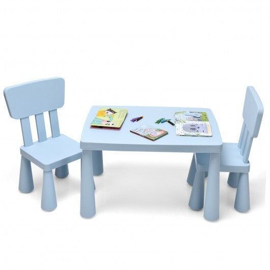 3 Pieces Toddler Multi Activity Play Dining Study Kids Table and Chair Set-Blue - Color: Blue