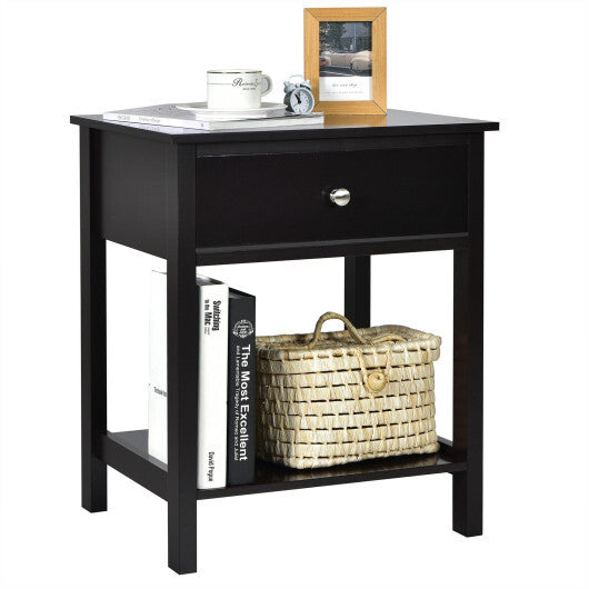 Wooden Storage Shelf with Drawer for Bedroom and Living Room-Black - Color: Black