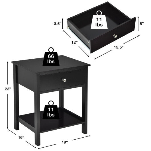 Wooden Storage Shelf with Drawer for Bedroom and Living Room-Black - Color: Black