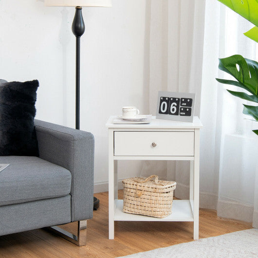 Wooden Storage Shelf with Drawer for Bedroom and Living Room-White - Color: White
